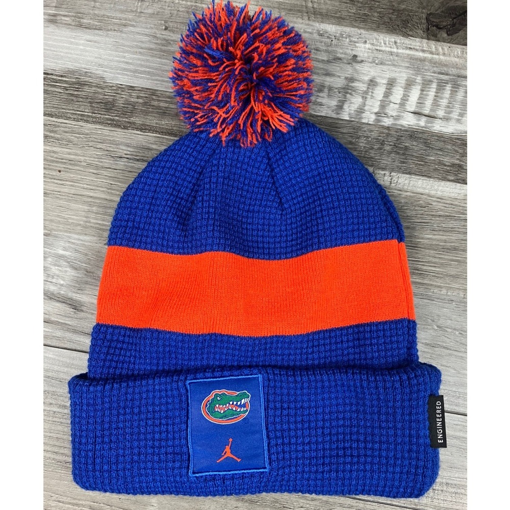 Jordan Brand Florida Gators Beanie Blue Orange Pom Waffle Knit Hat One Size